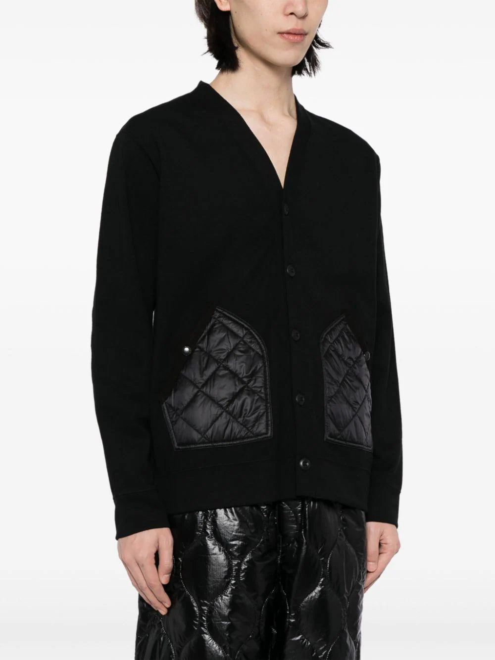 Quilted-Panel V-Neck Jacket