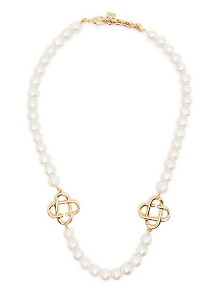 Logo-Plaque Pearl-Detailing Necklace