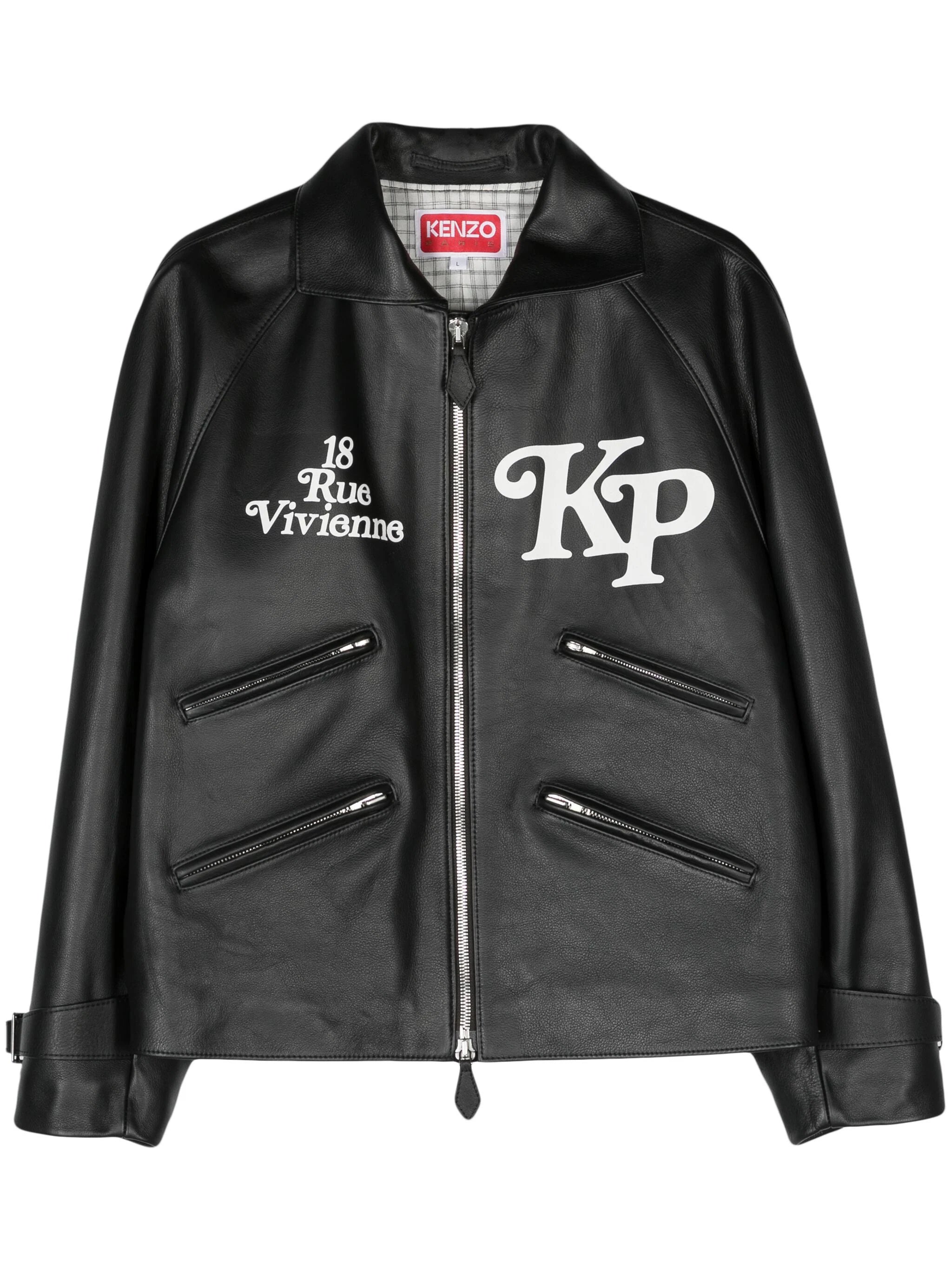 X Verdy Logo-Print Leather Jacket