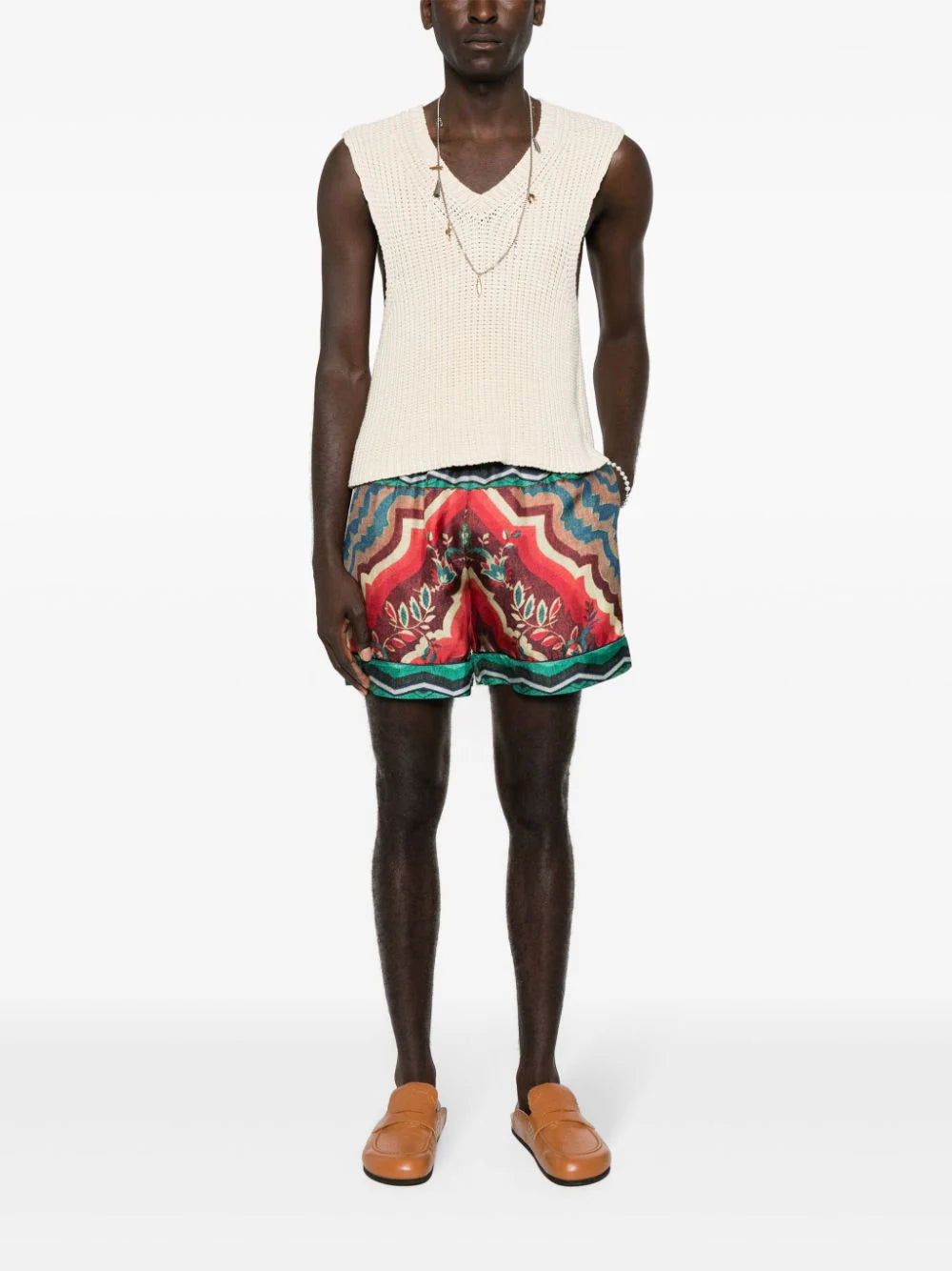 Aloe Graphic-Print Silk Shorts