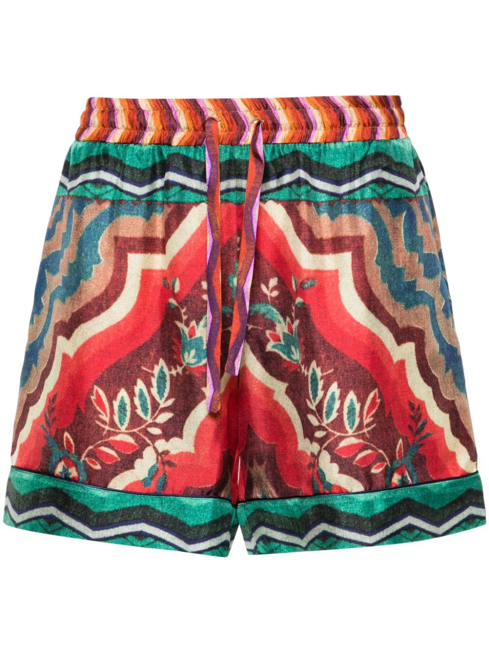 Aloe Graphic-Print Silk Shorts