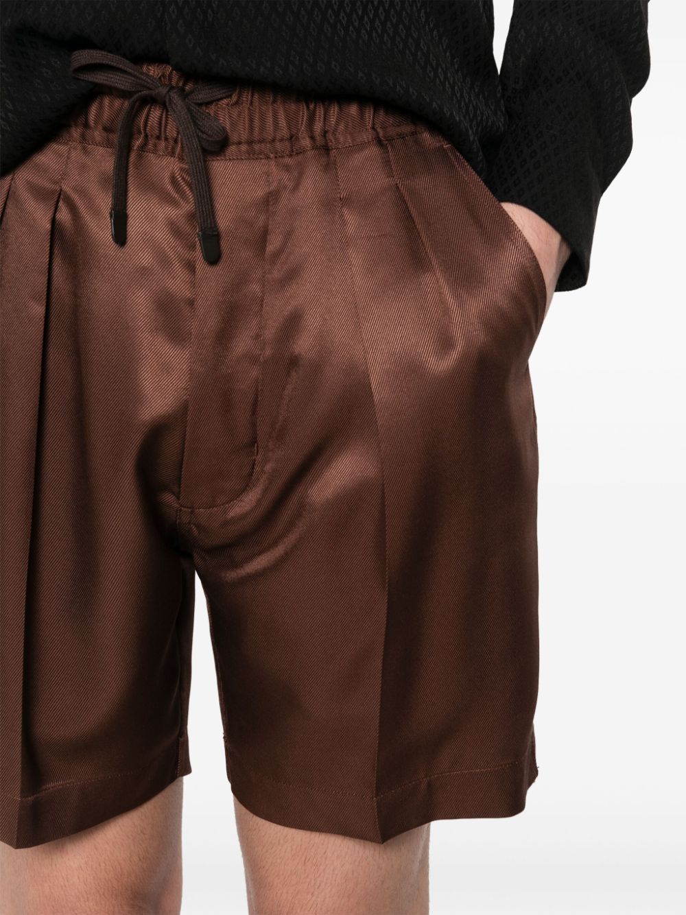 Pleated Silk Twill Shorts