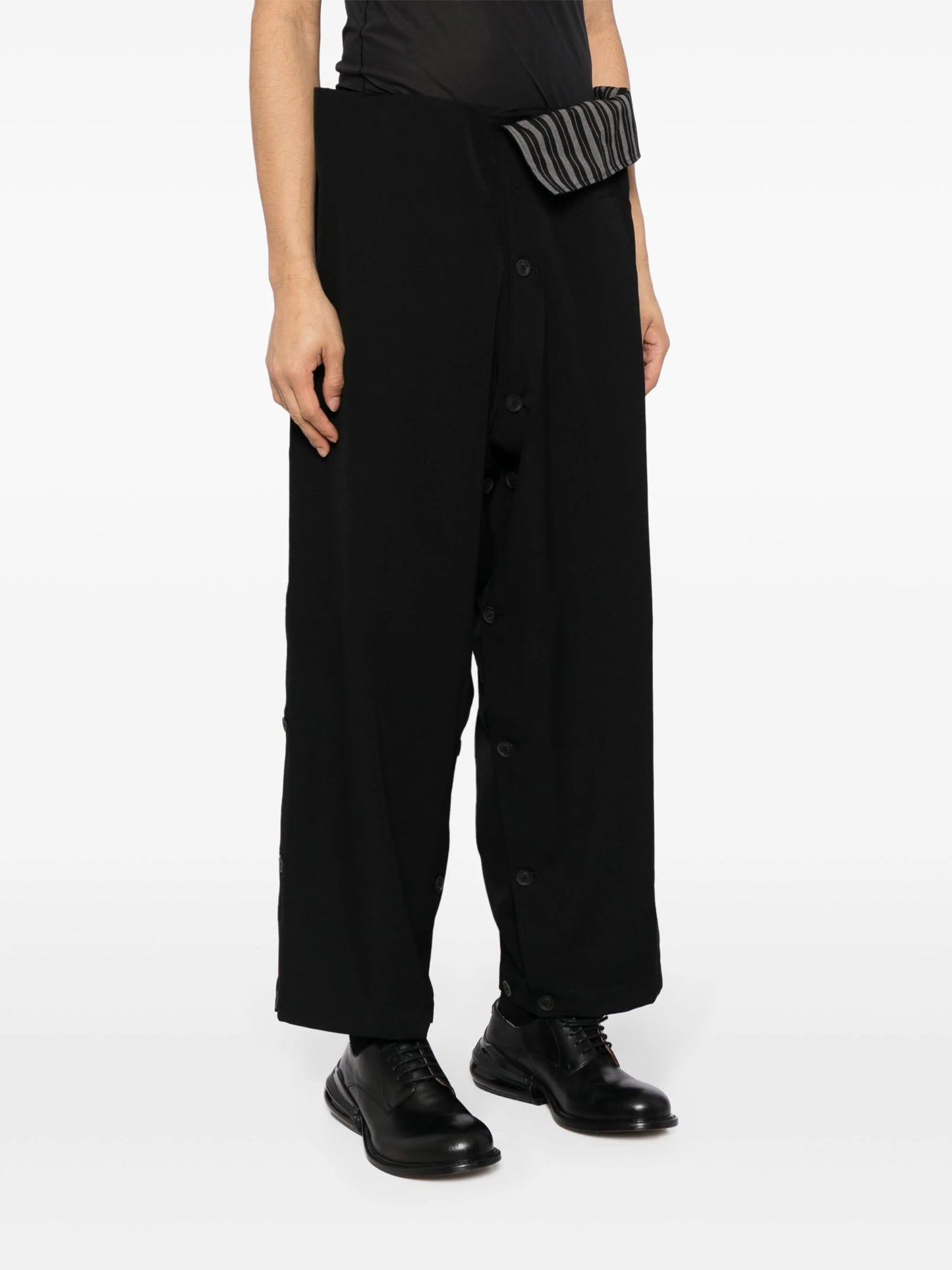 Folded-Waist Wide-Leg Wool Trousers