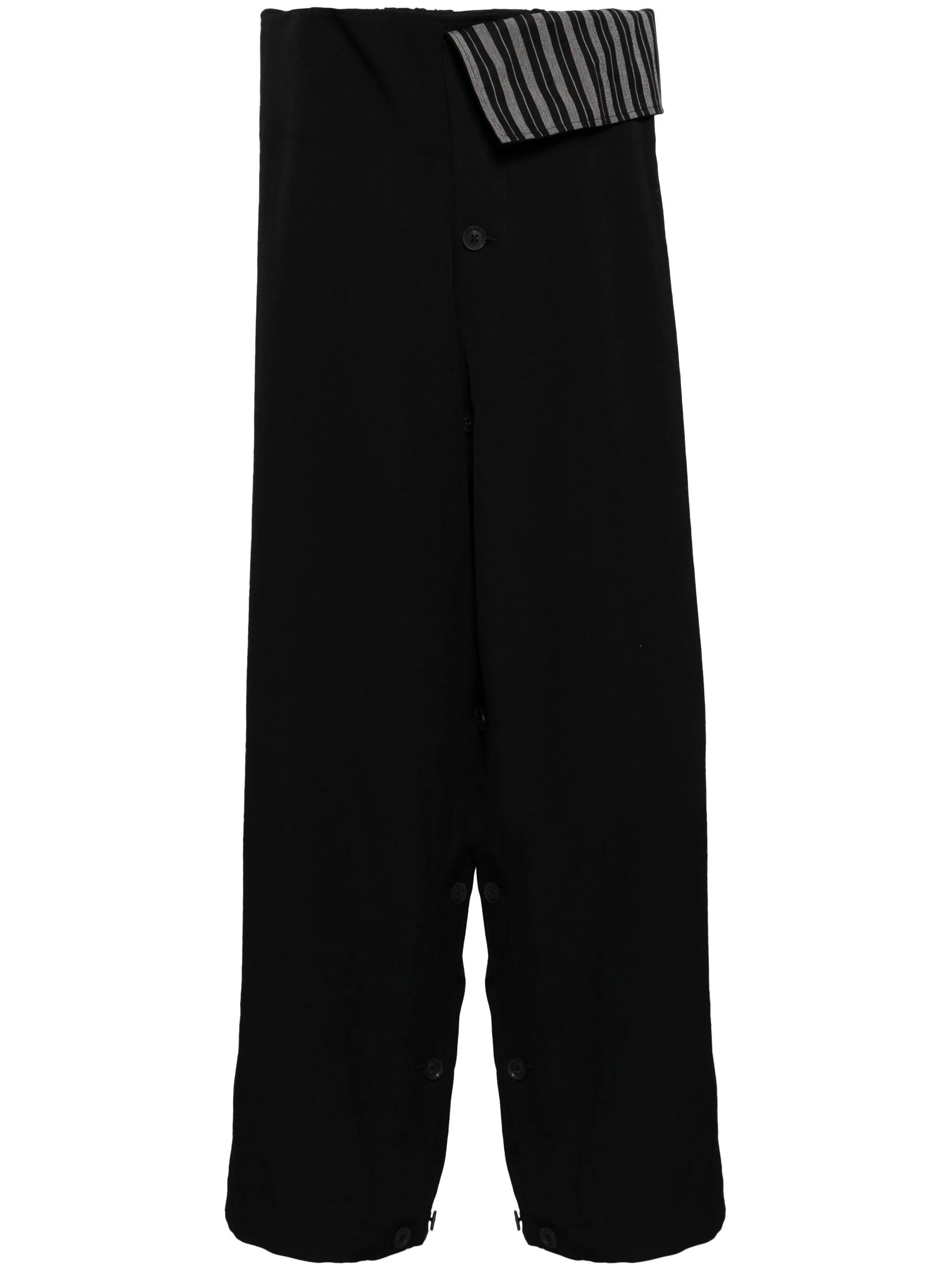 Folded-Waist Wide-Leg Wool Trousers