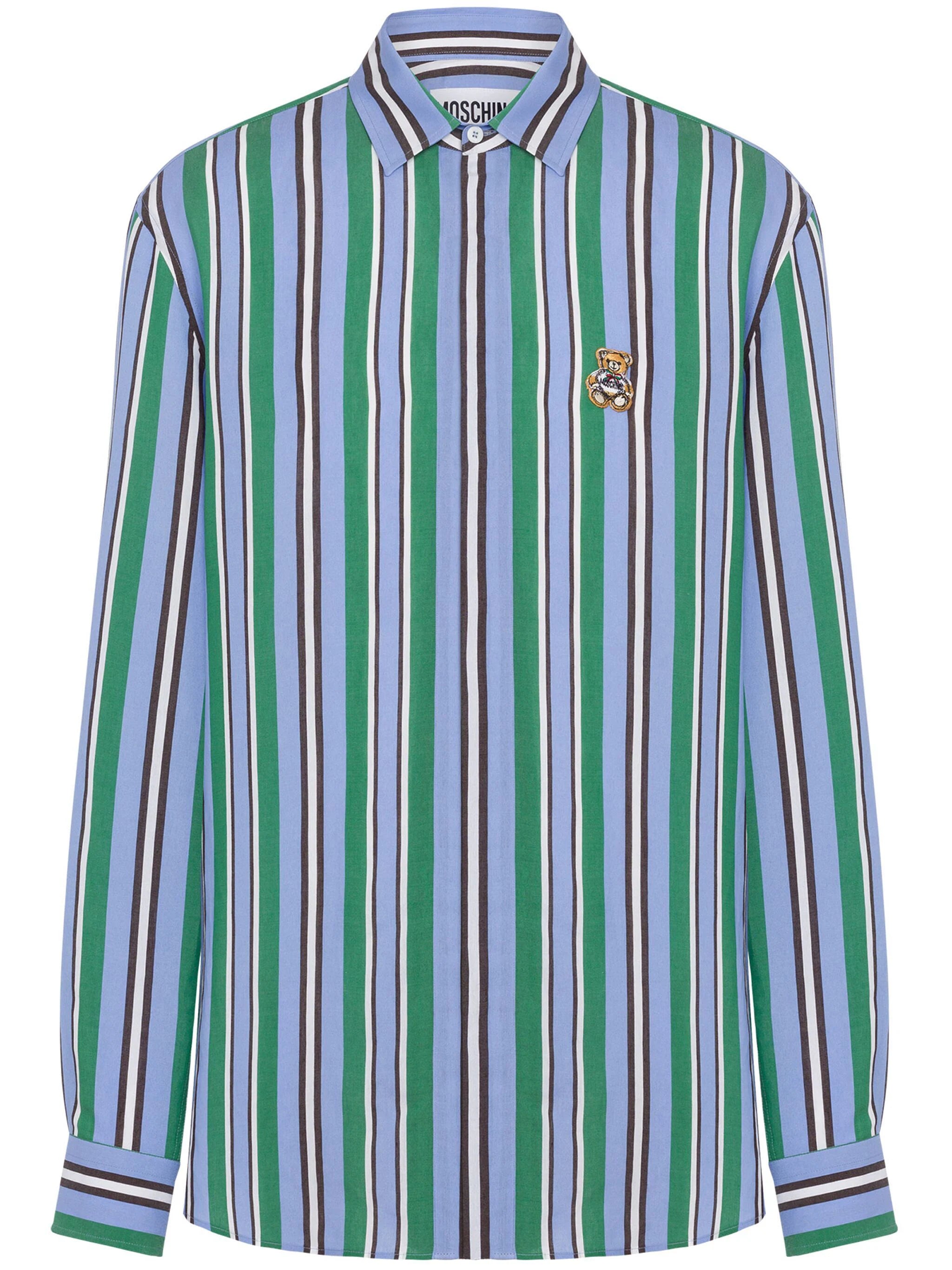 Teddy Bear-Appliqué Striped Shirt