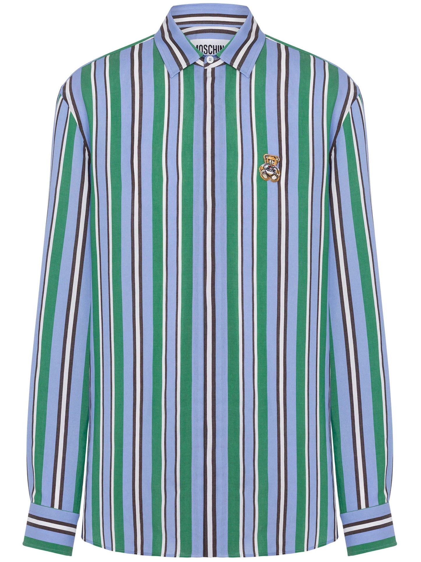 Teddy Bear-Appliqué Striped Shirt