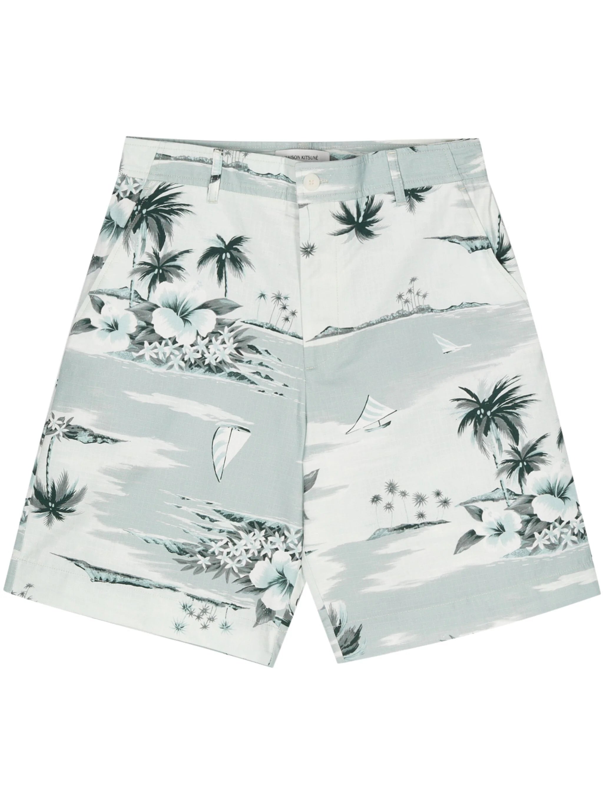 Hawaiian Landscape-Print Deck Shorts