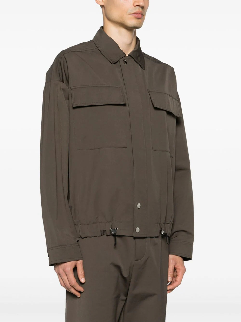 Drawstring Twill Shirt Jacket