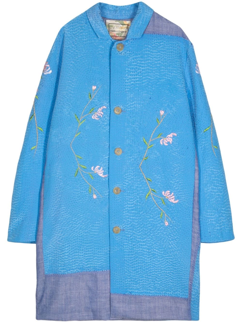 Flower-Embroidered Cotton Coat