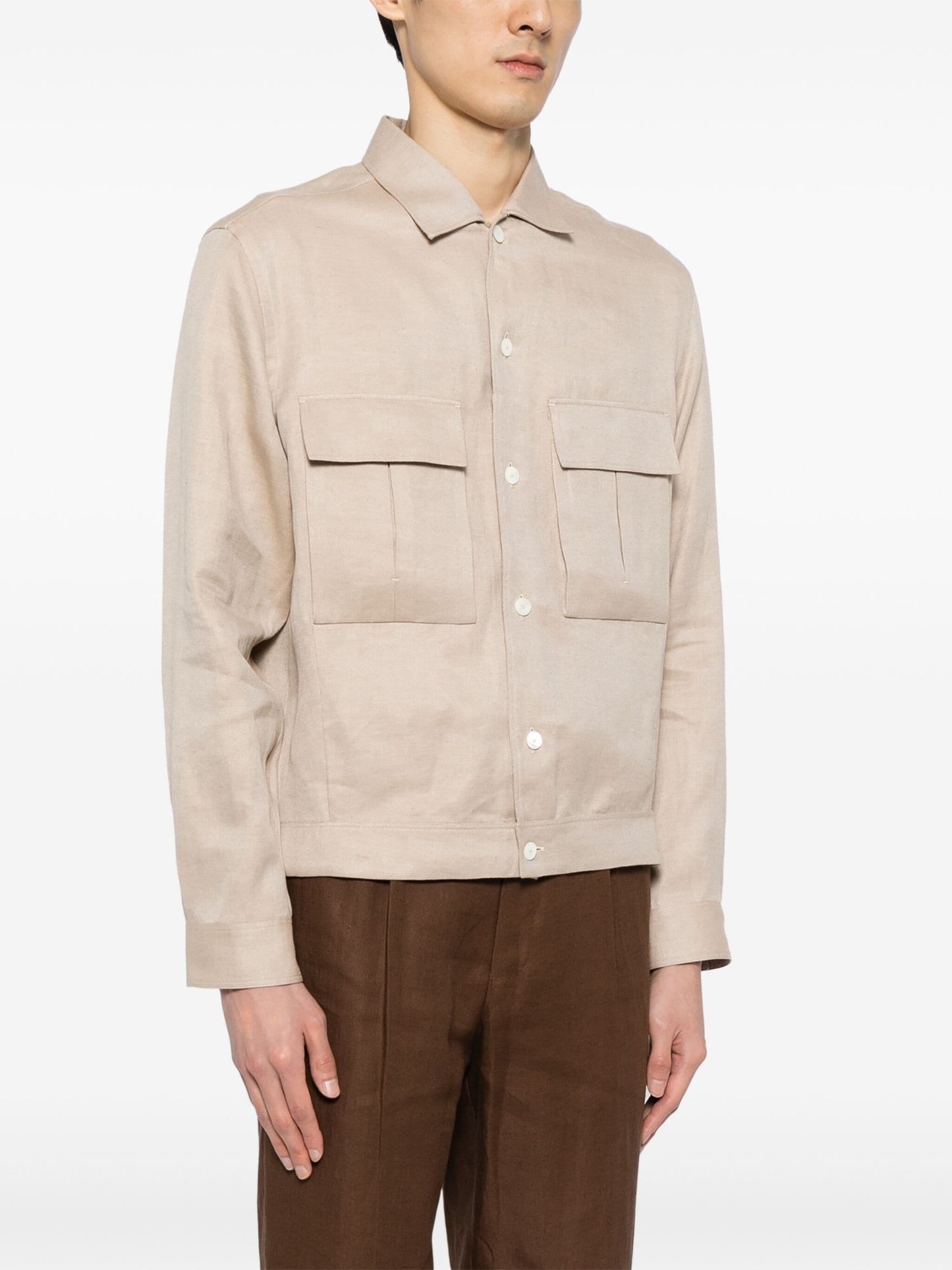 Spread-Collar Linen Jacket