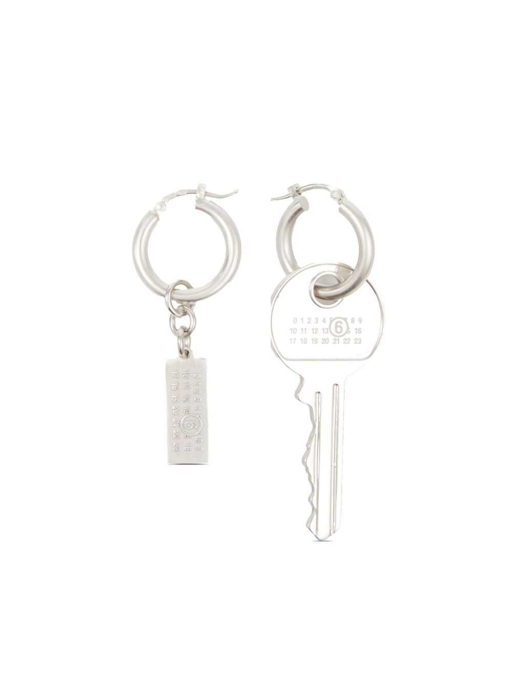 Tag And Key Pendant Hoop Drop Earrings