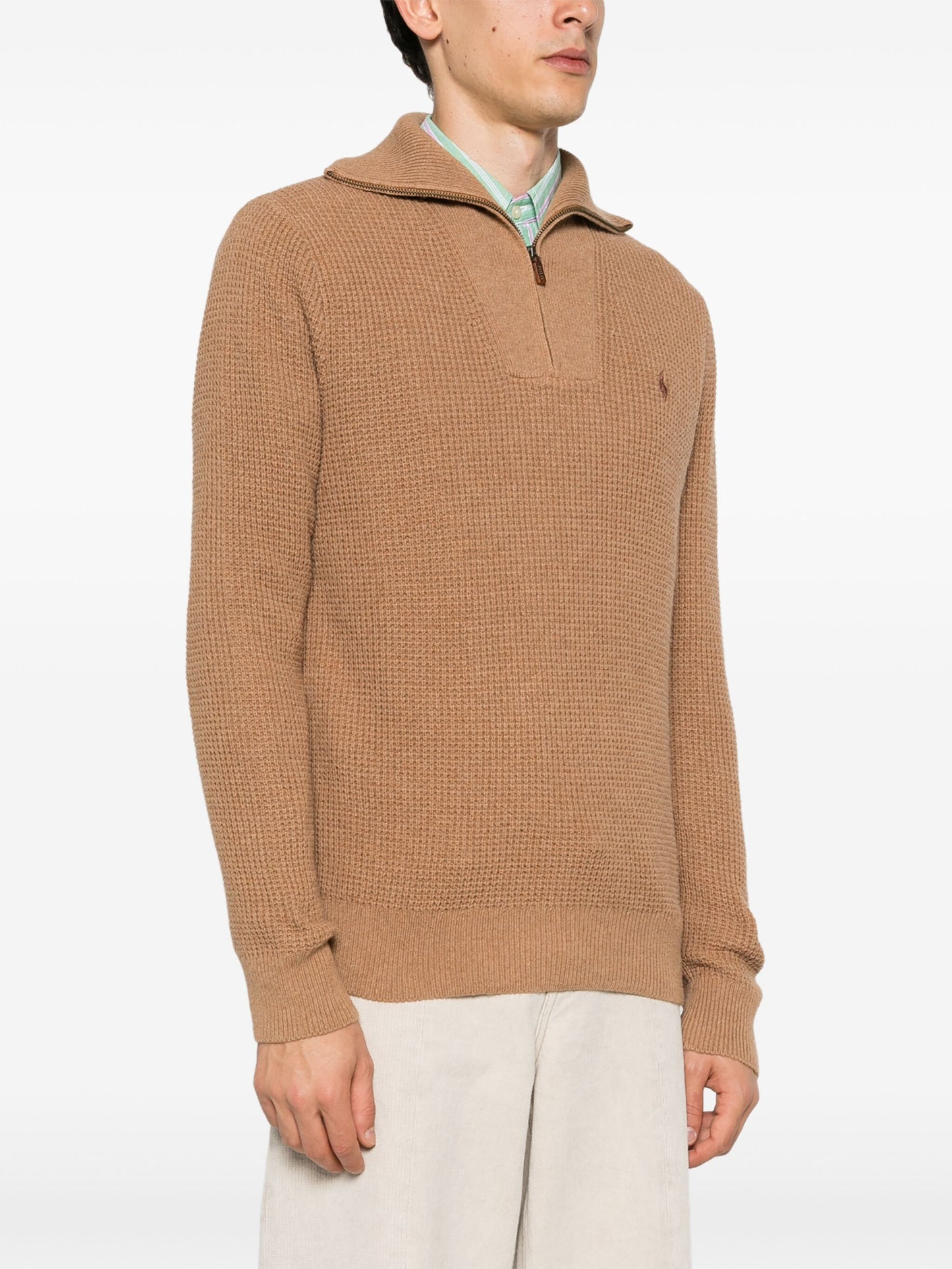 Waffle Knit Zip-Up Jumper