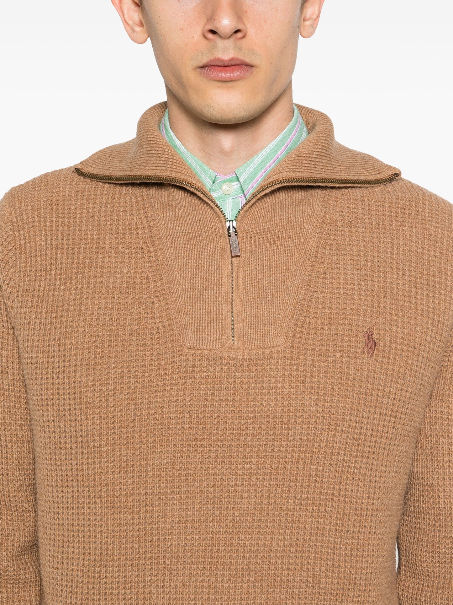 Waffle Knit Zip-Up Jumper