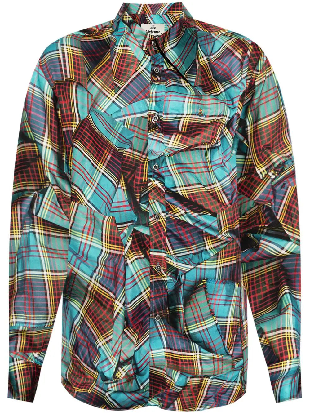 Checked-Panel Long-Sleeve Shirt