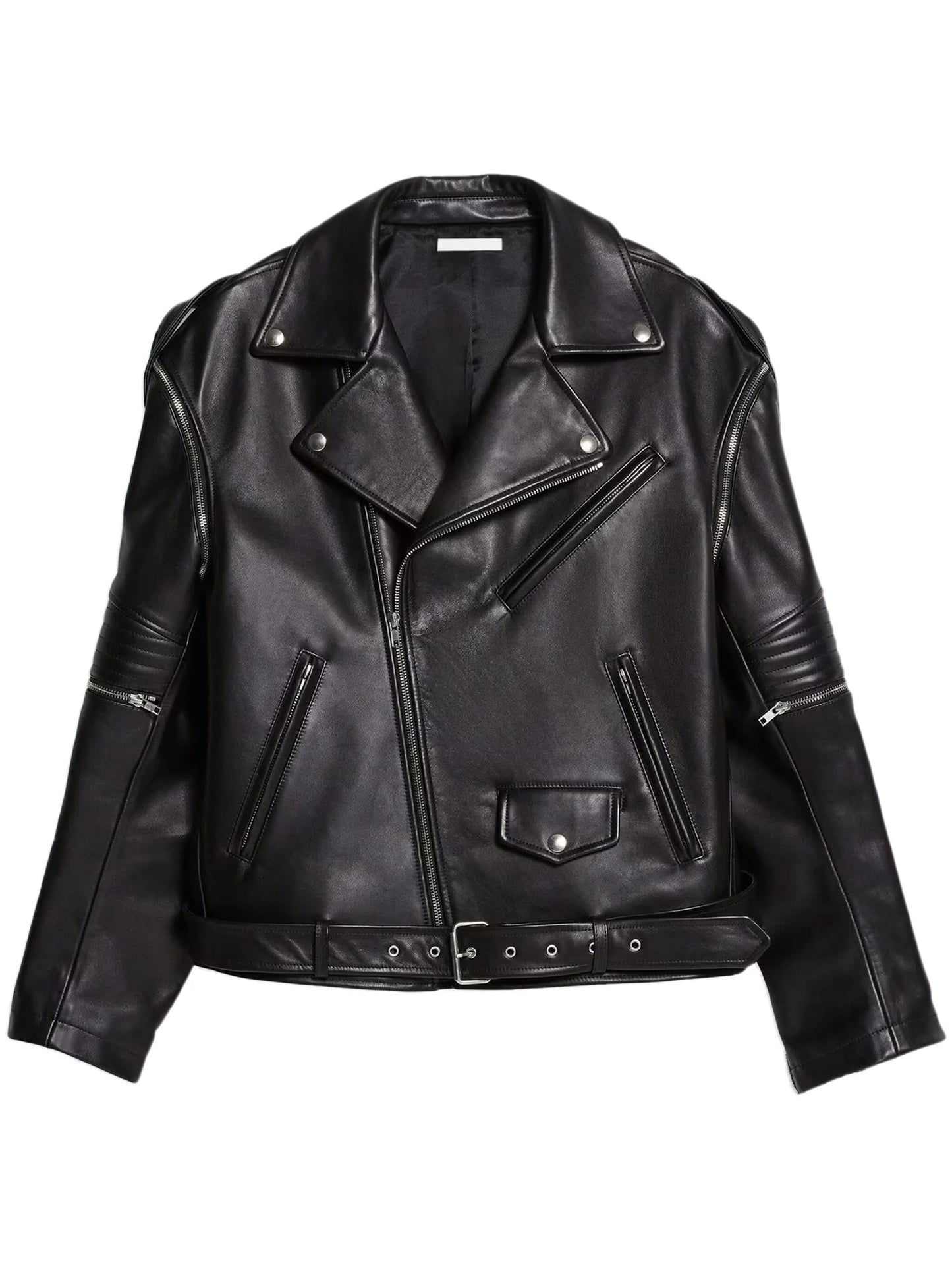 Belted Leather Biker Jacket