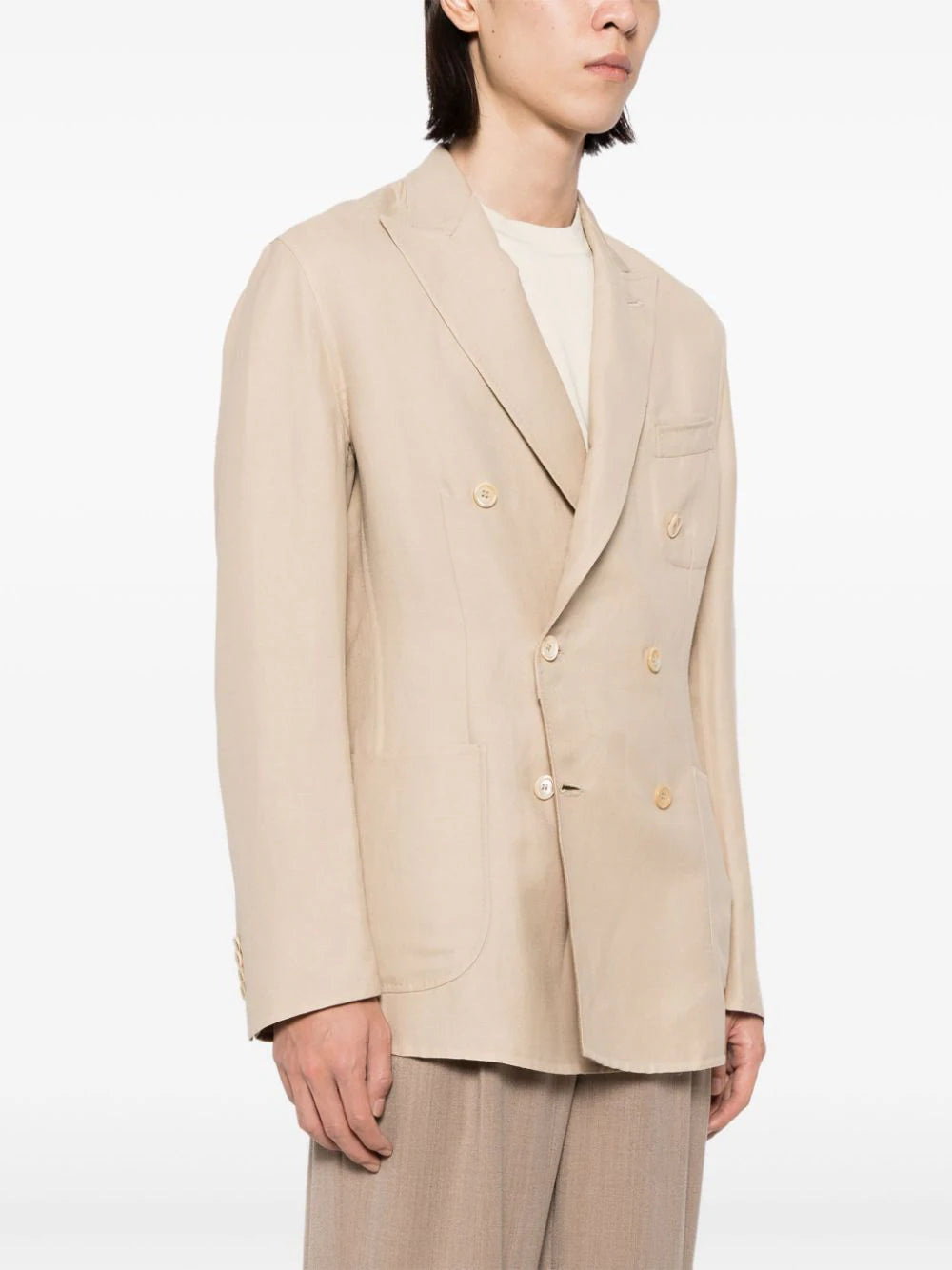 Double-Breasted Linen Blend Blazer