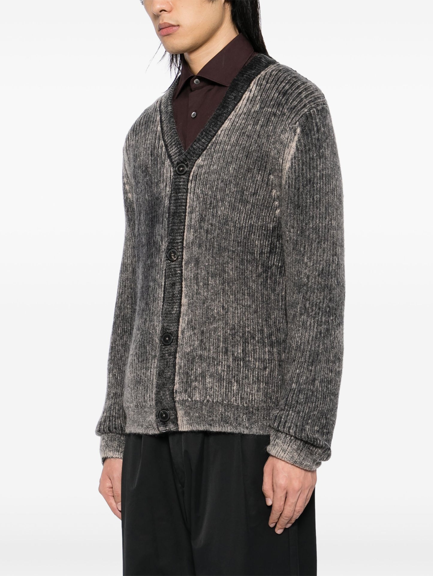 Acid-Washed Printed-Effect Cardigan