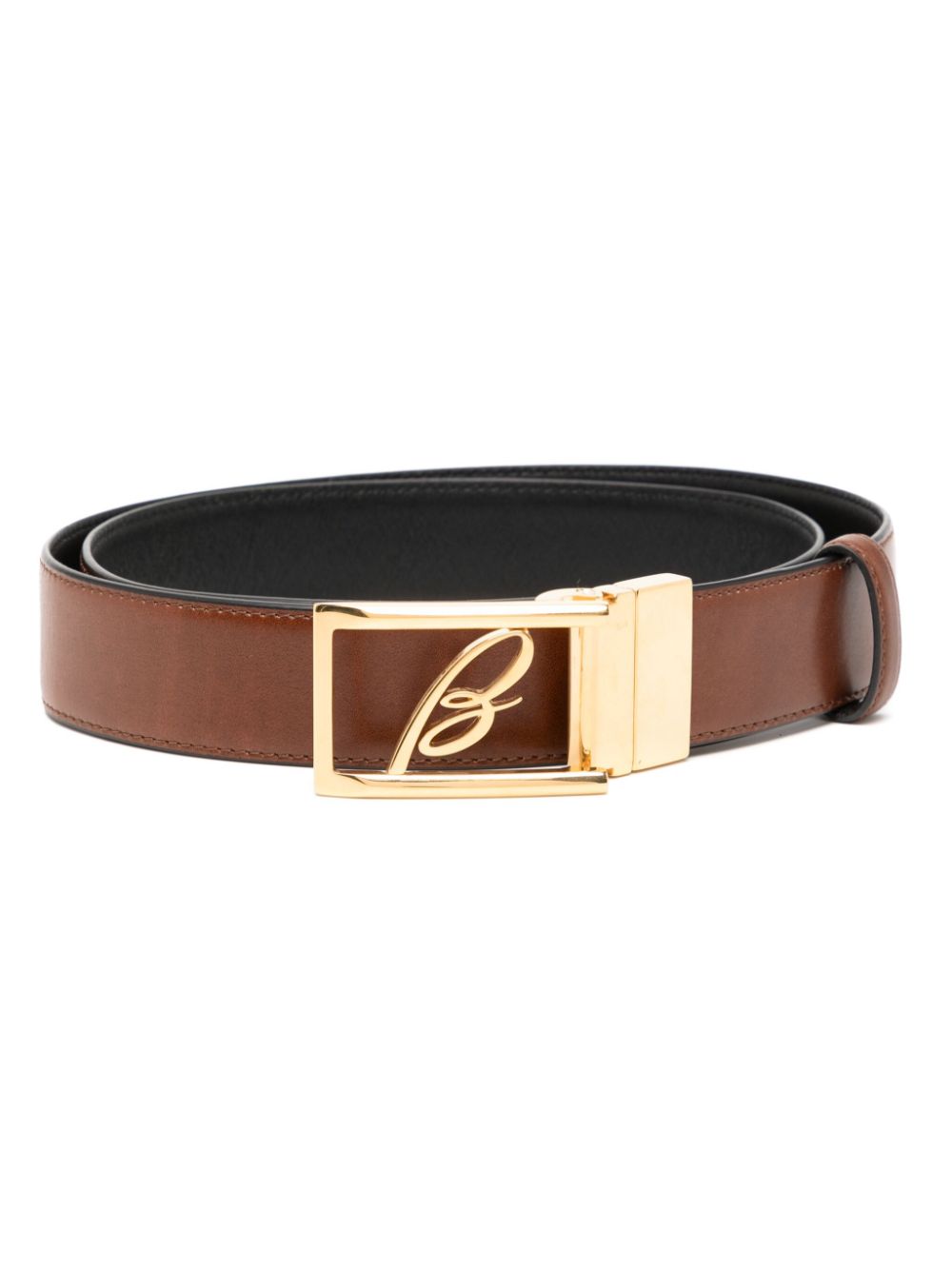 Logo-Buckle Reversible Leather Belt