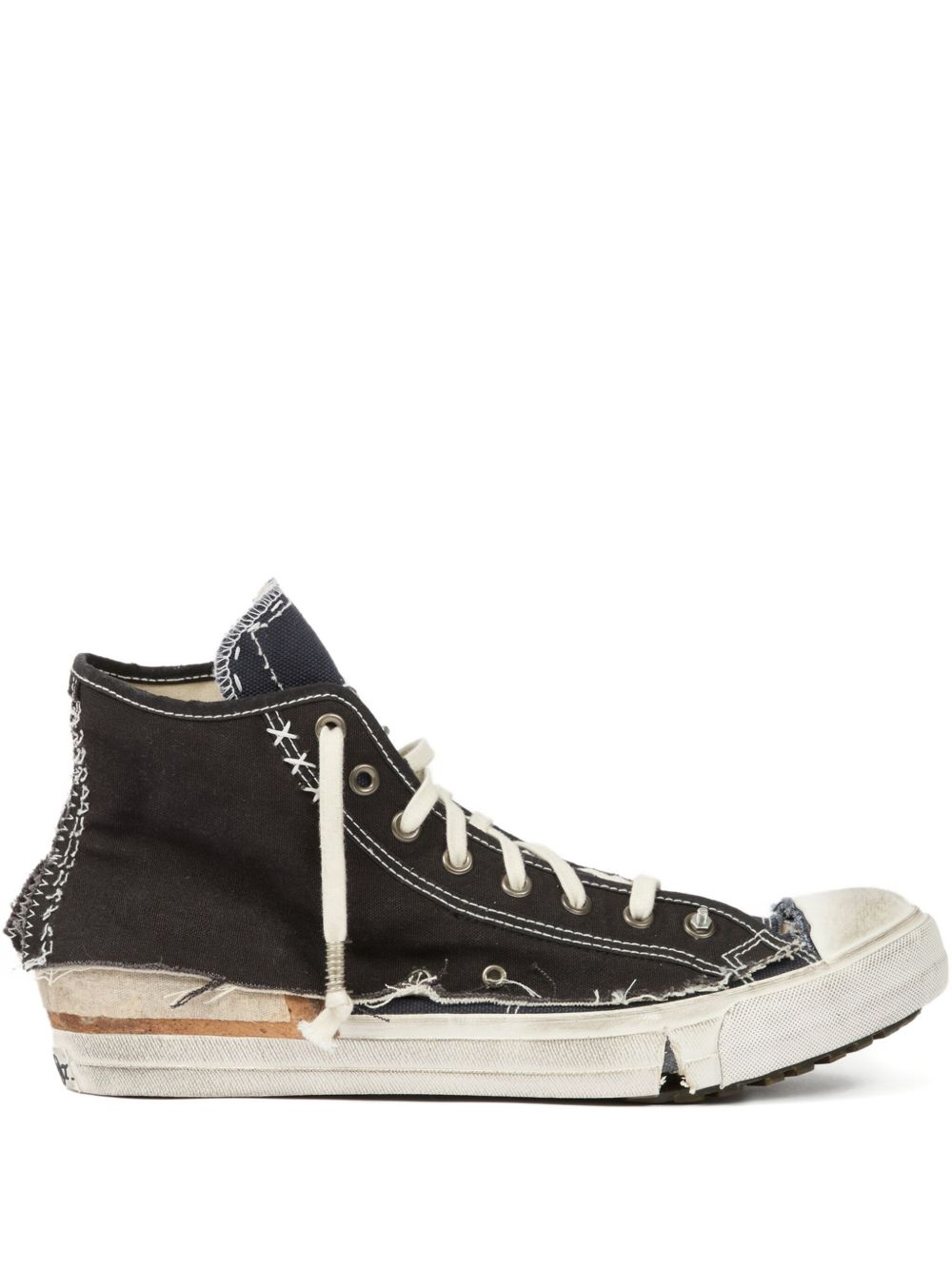 distressed high-top sneakers
