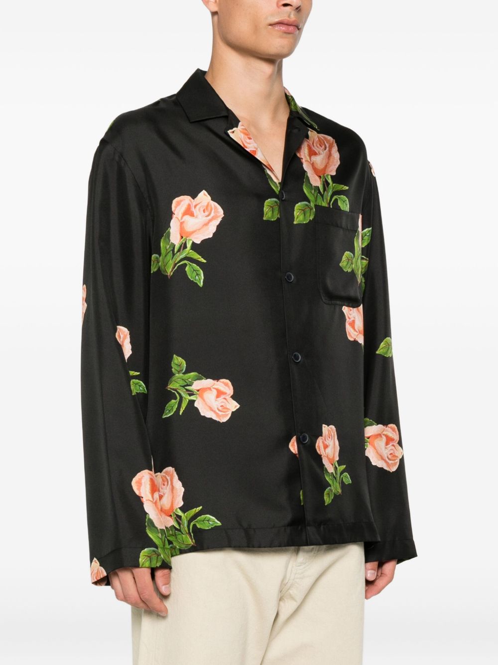 rose-print chest-pocket shirt