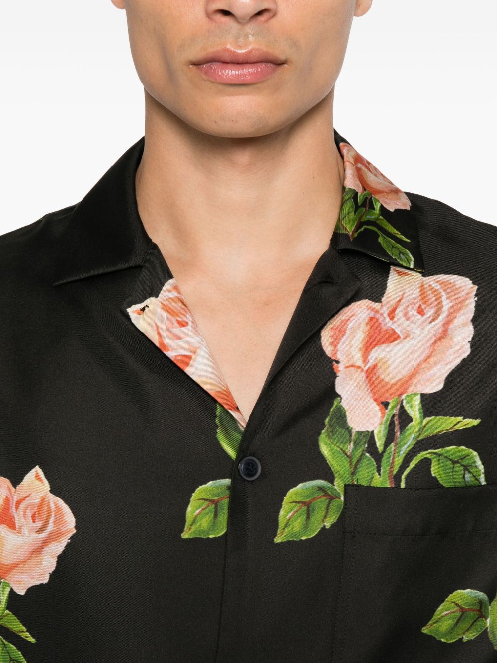rose-print chest-pocket shirt