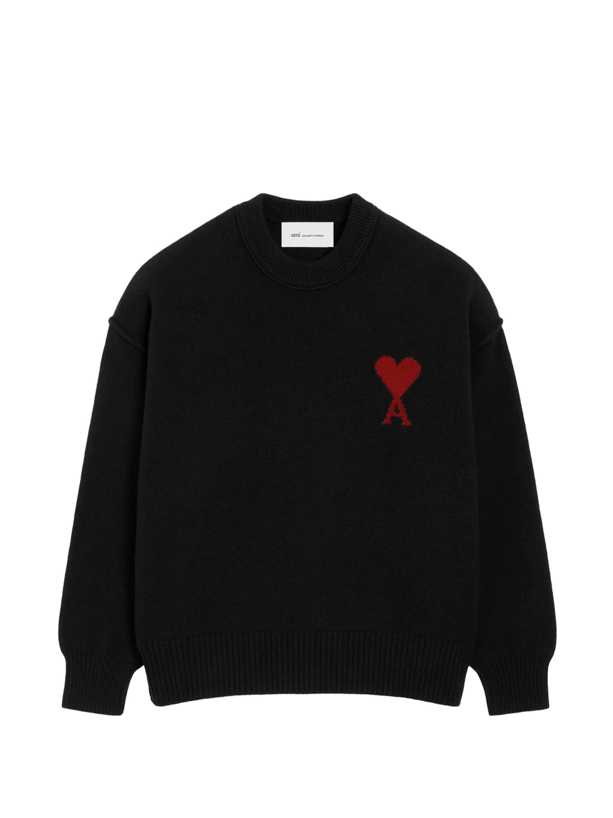 Black Crewneck Wool Sweater With Ami De Coeur