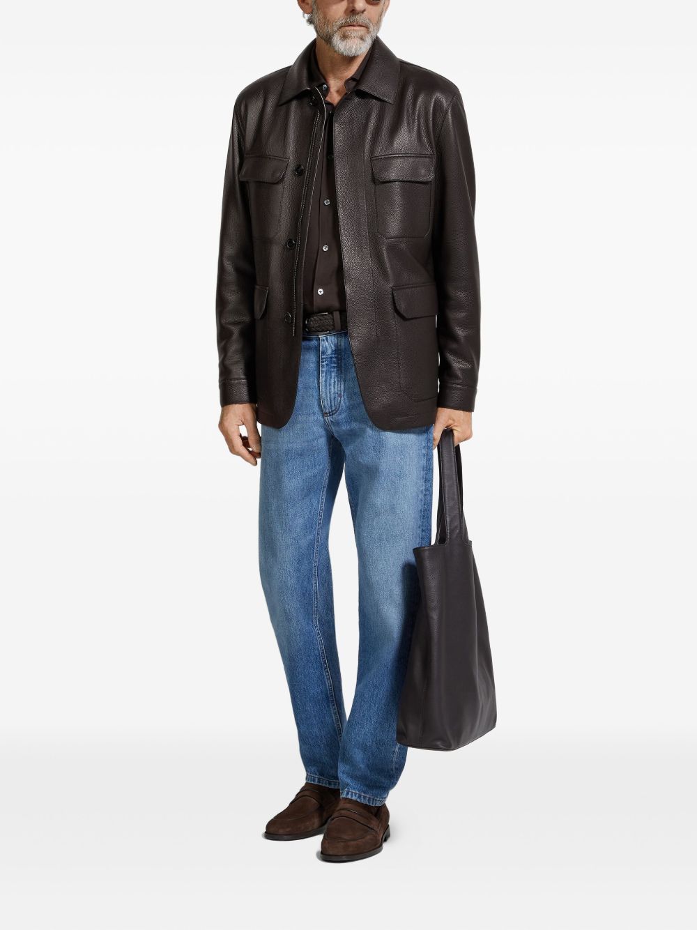 leather flap-pockets jacket