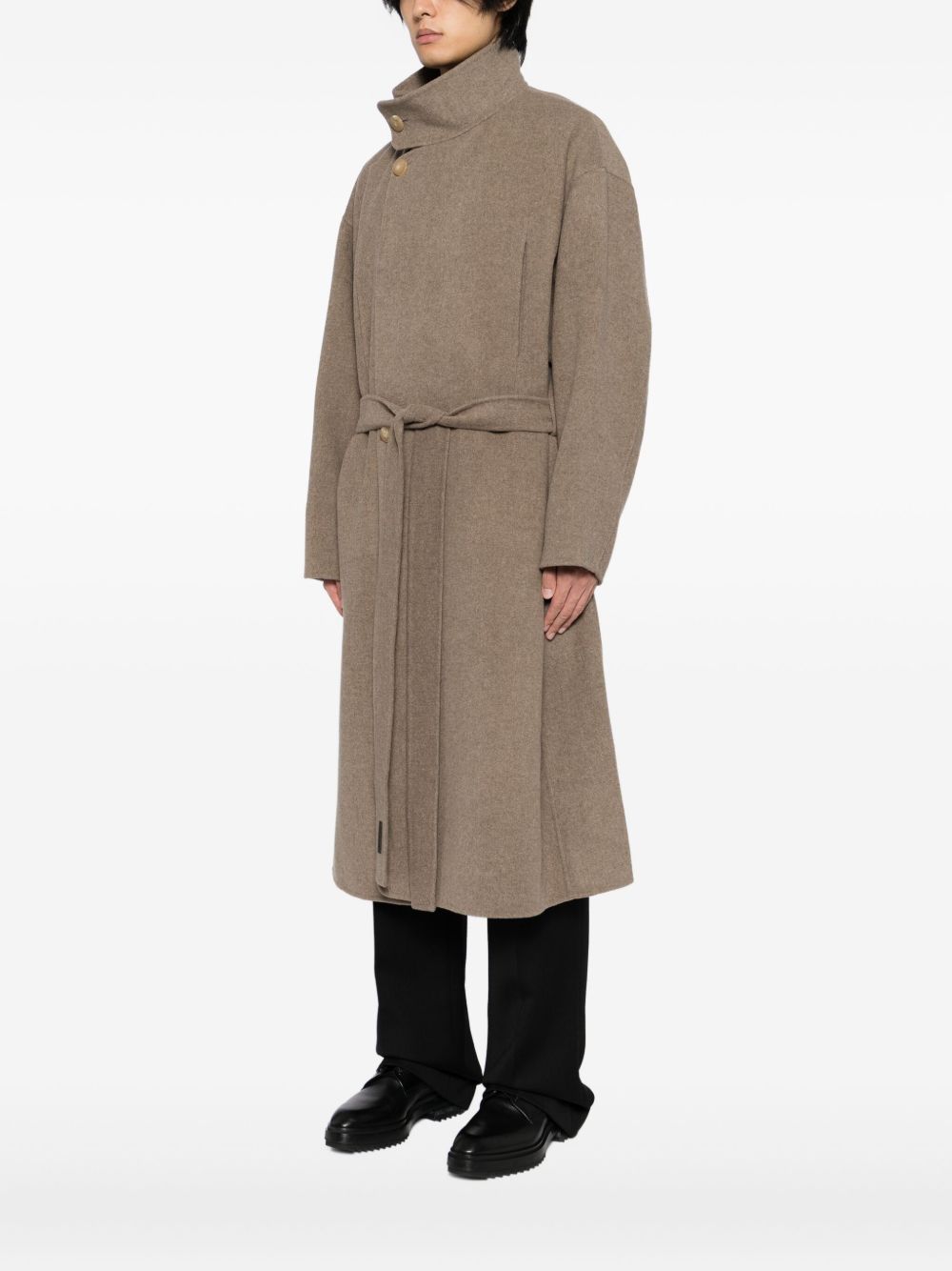 high-neck double-breasted coat