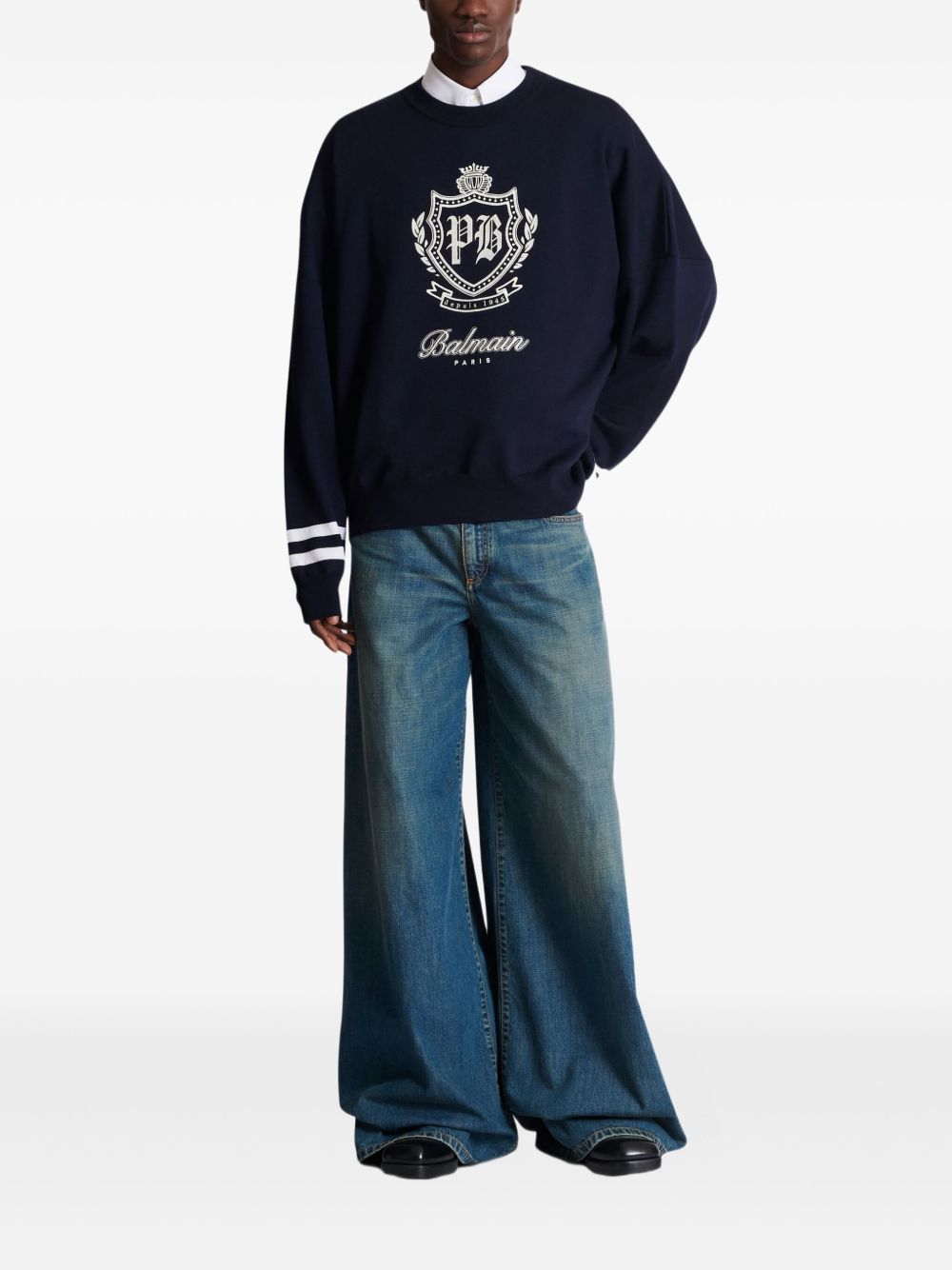 emblem striped sweater