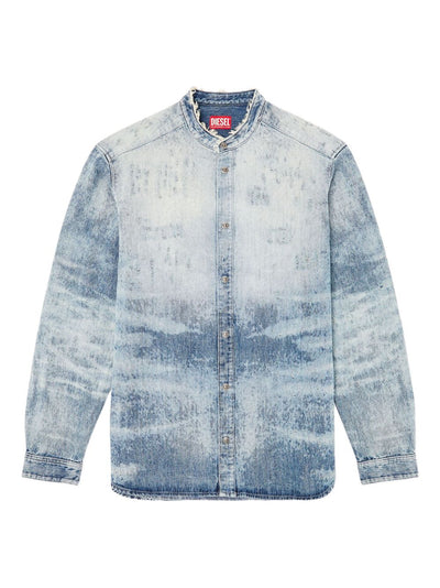 Mandarin-Collar Denim Shirt