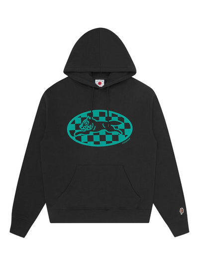 Check-Pattern Wolf Graphic Hoodie