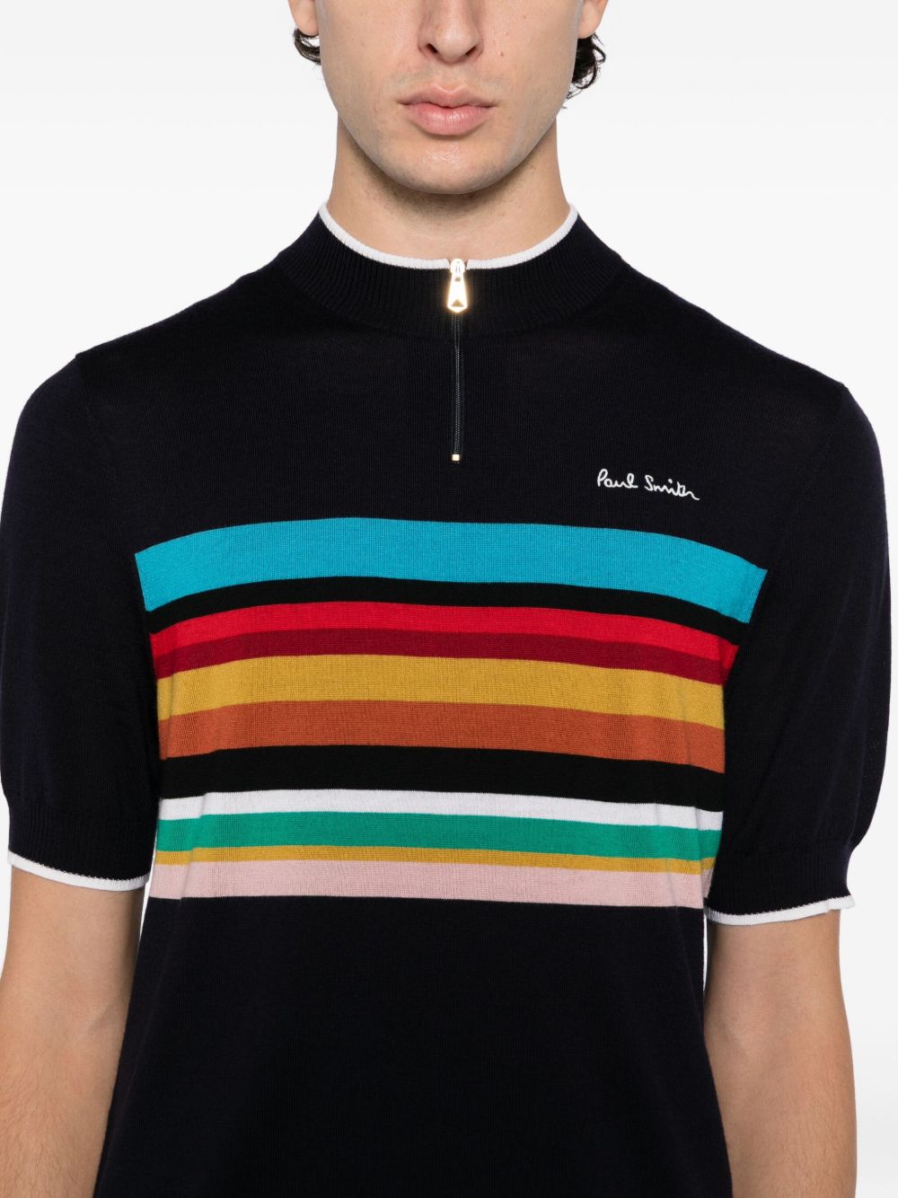 logo-embroidered striped top