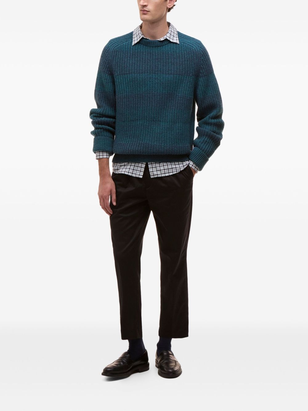 striped ribbed-knit sweater