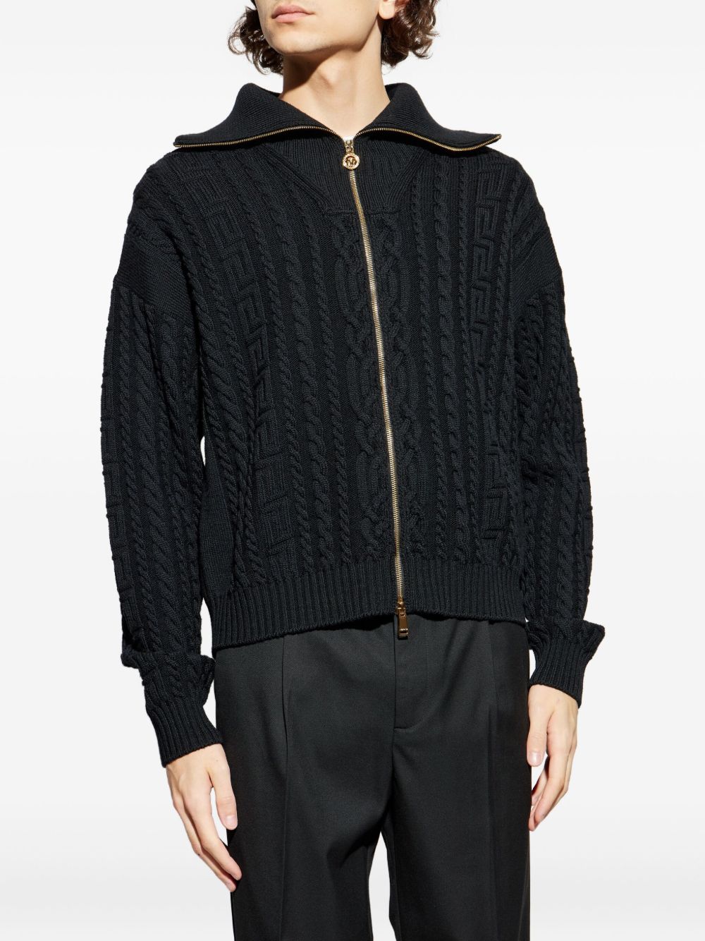 zip-up cable-knit cardigan