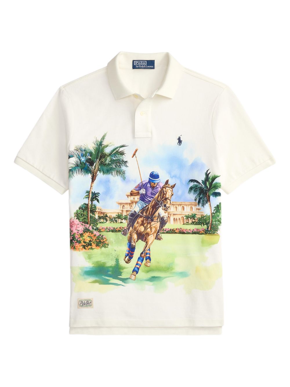 equestrian print mesh polo shirt