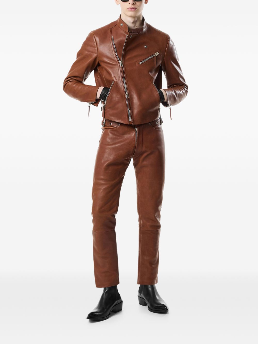 buckle leather trousers