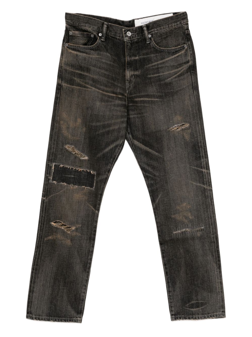 distressed patch trousers