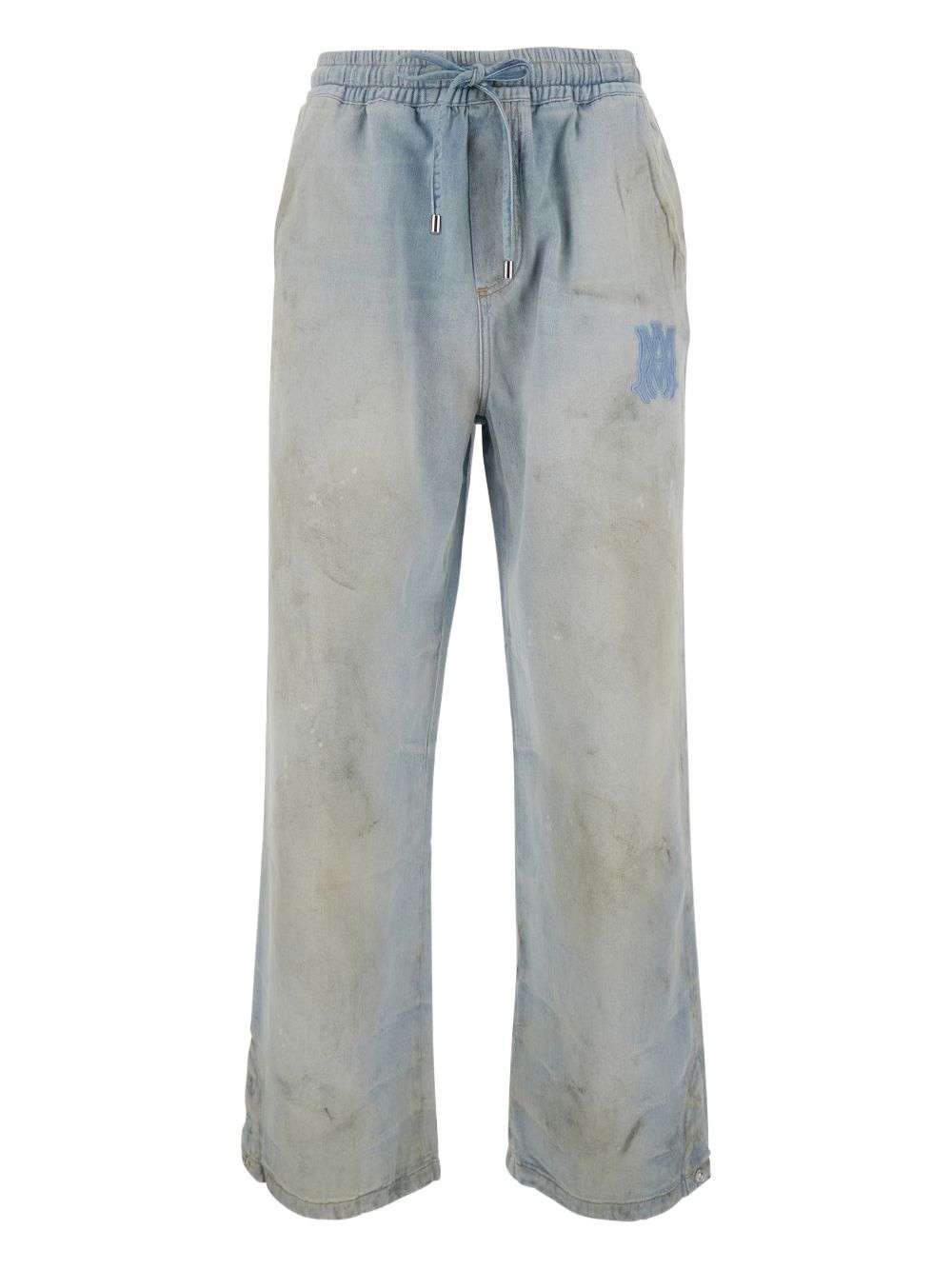 drawstring appliqué wide-leg jeans