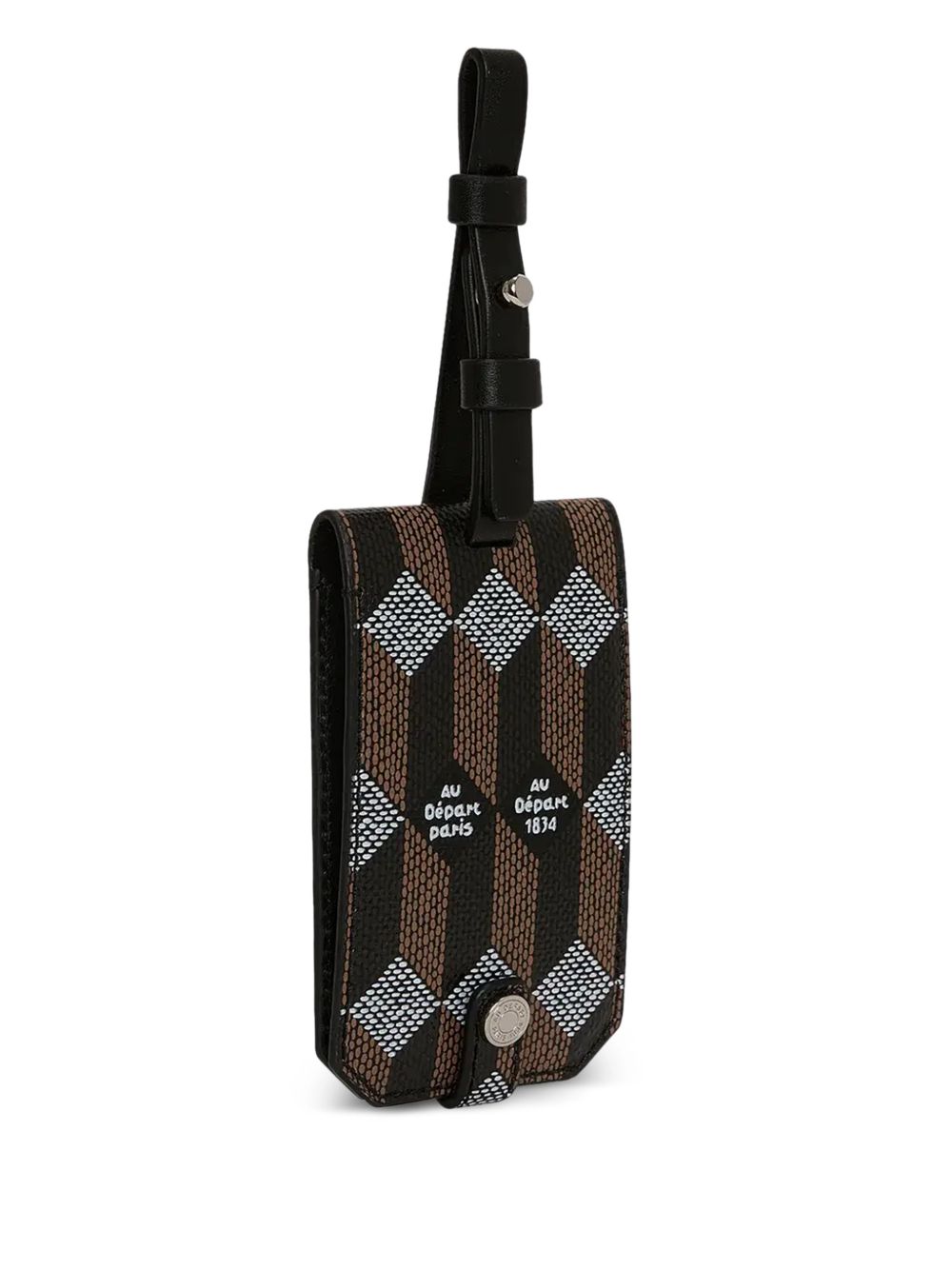 geometric print leather luggage tag