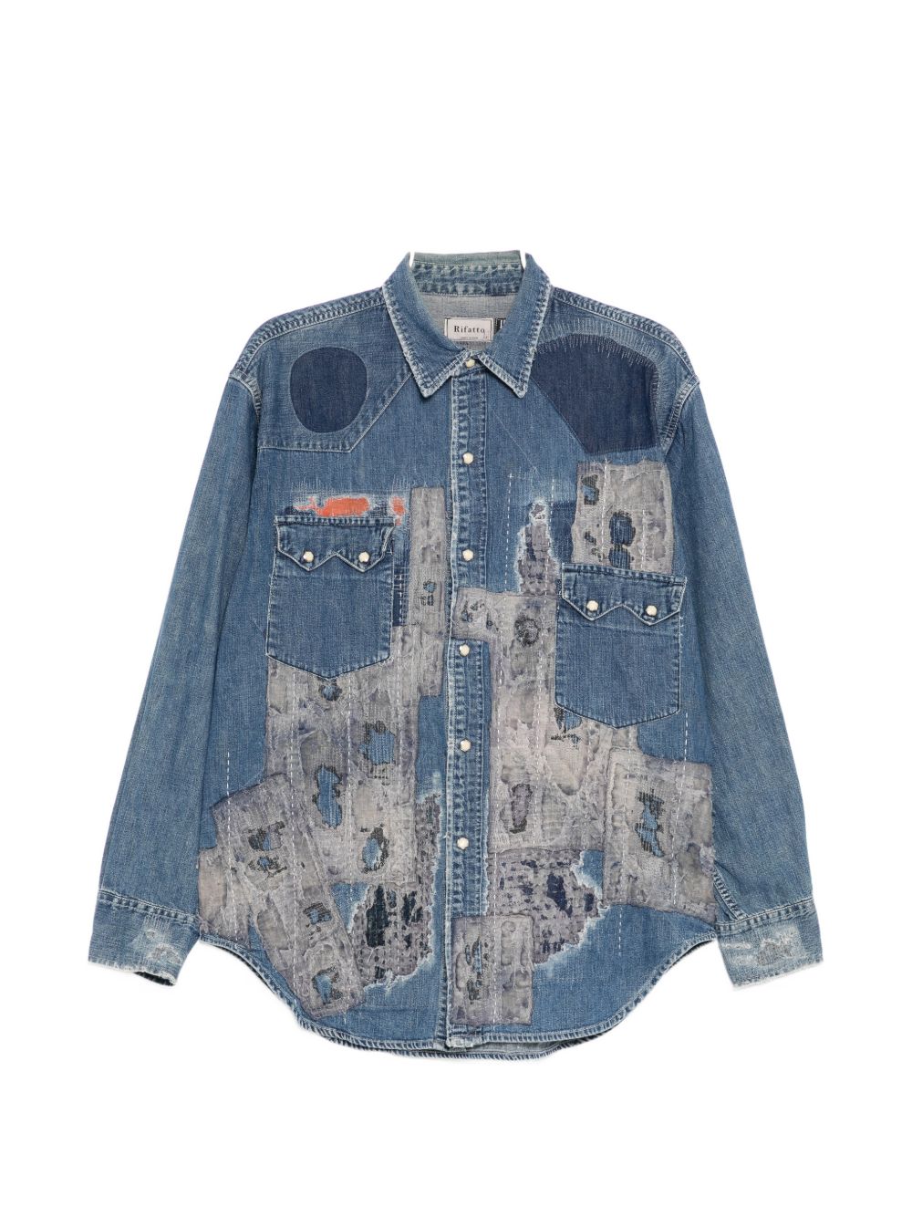 patch-work denim shirt