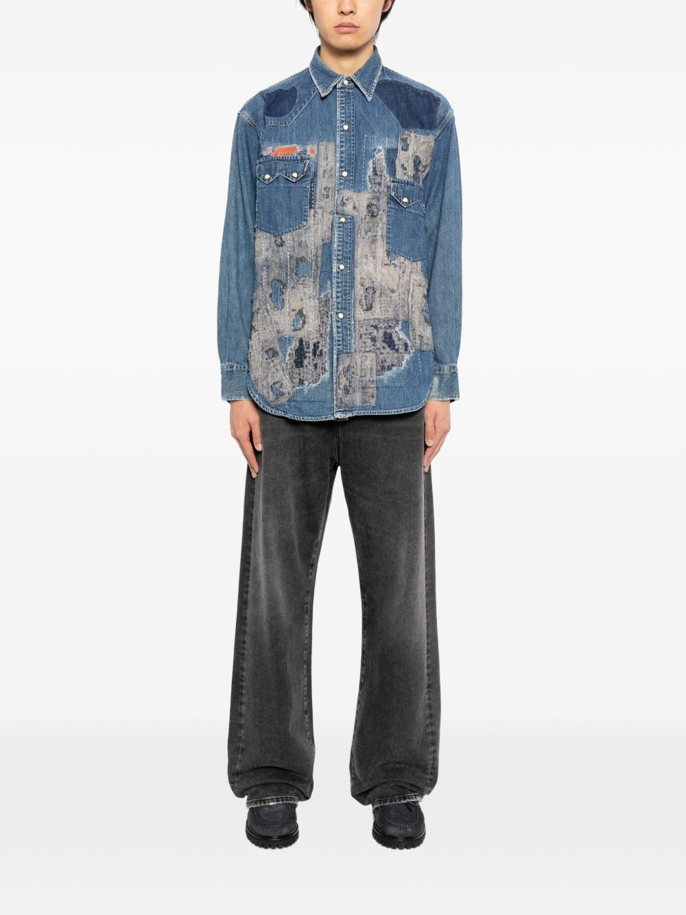 patch-work denim shirt