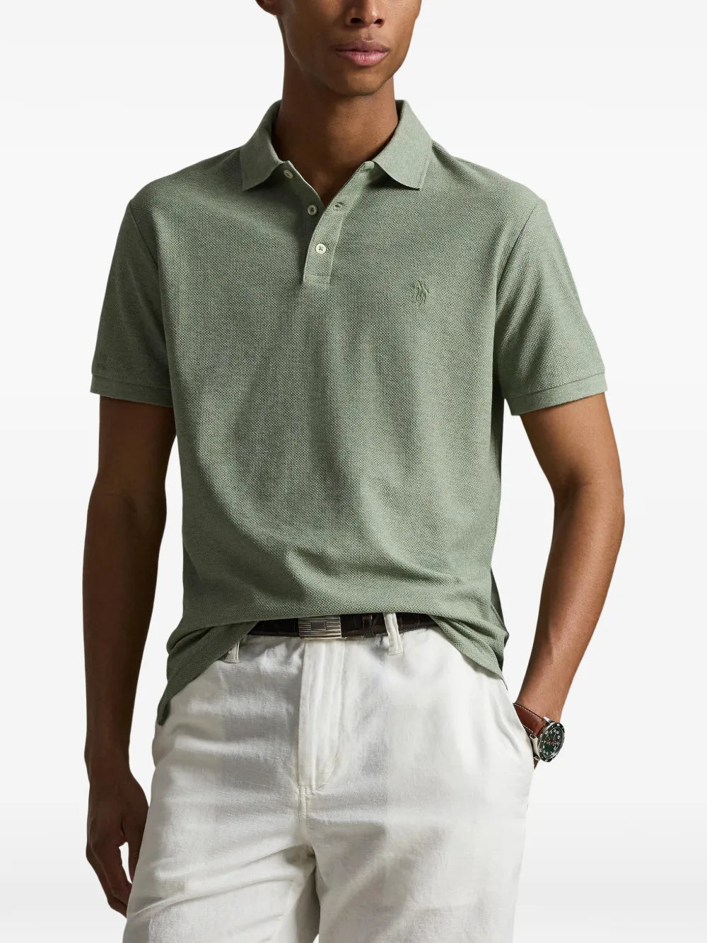 honeycomb-mesh slim fit polo