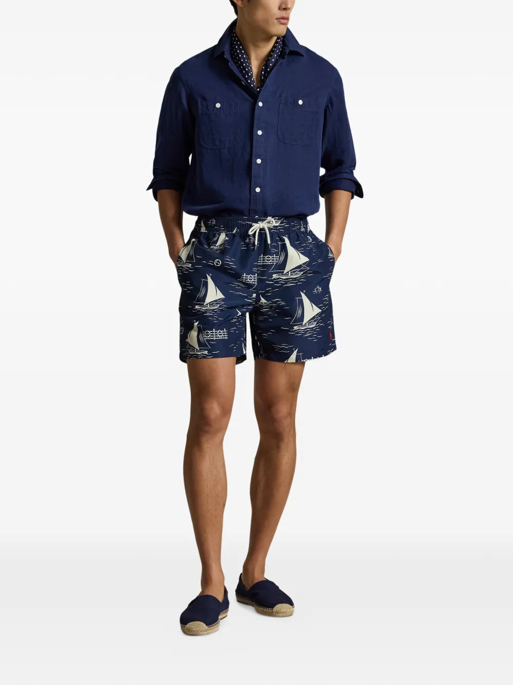 sailboat-print swim trunks