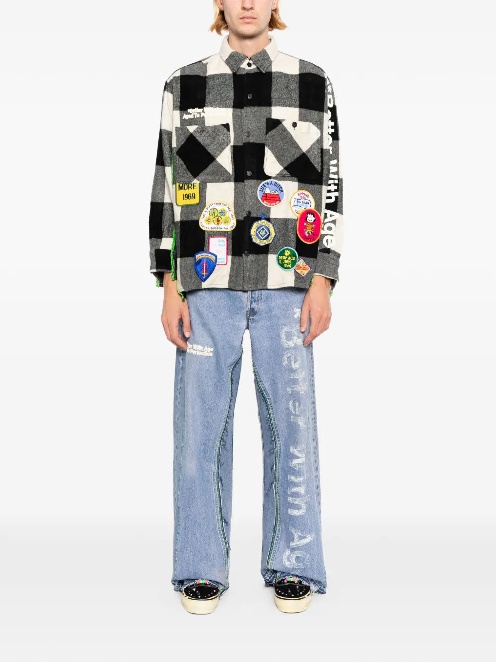 patch-embellished checked shirt
