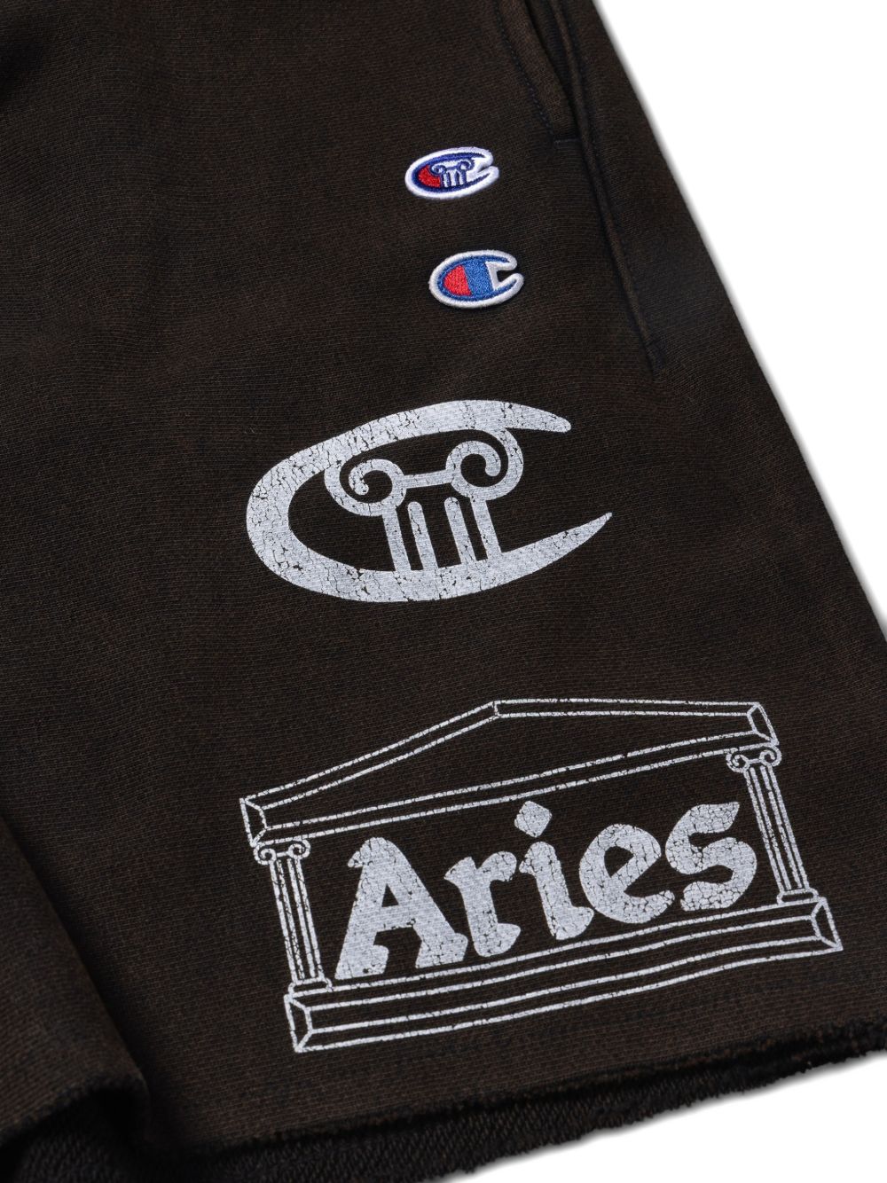 x Aries logo-print raw-cut shorts