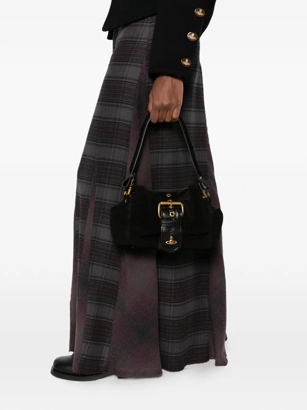 buckle-detail shearling-trim shoulder bag