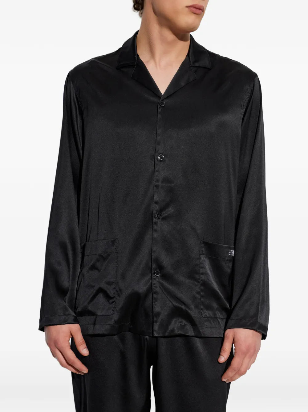 Satin-Finish Patch-Pocket Pajama Shirt