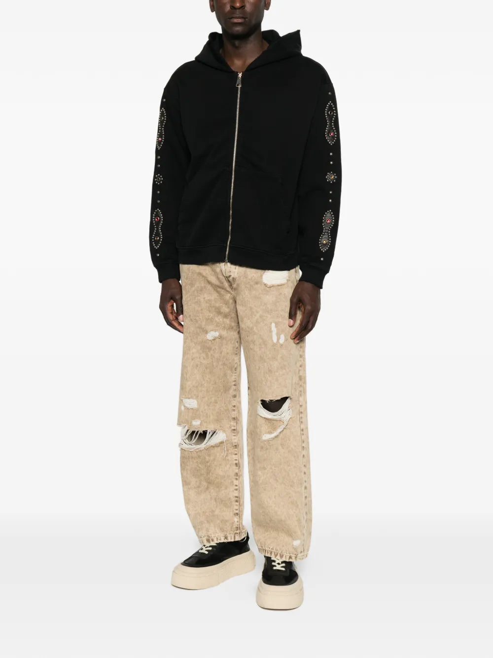 stud-embellished zip-up hoodie