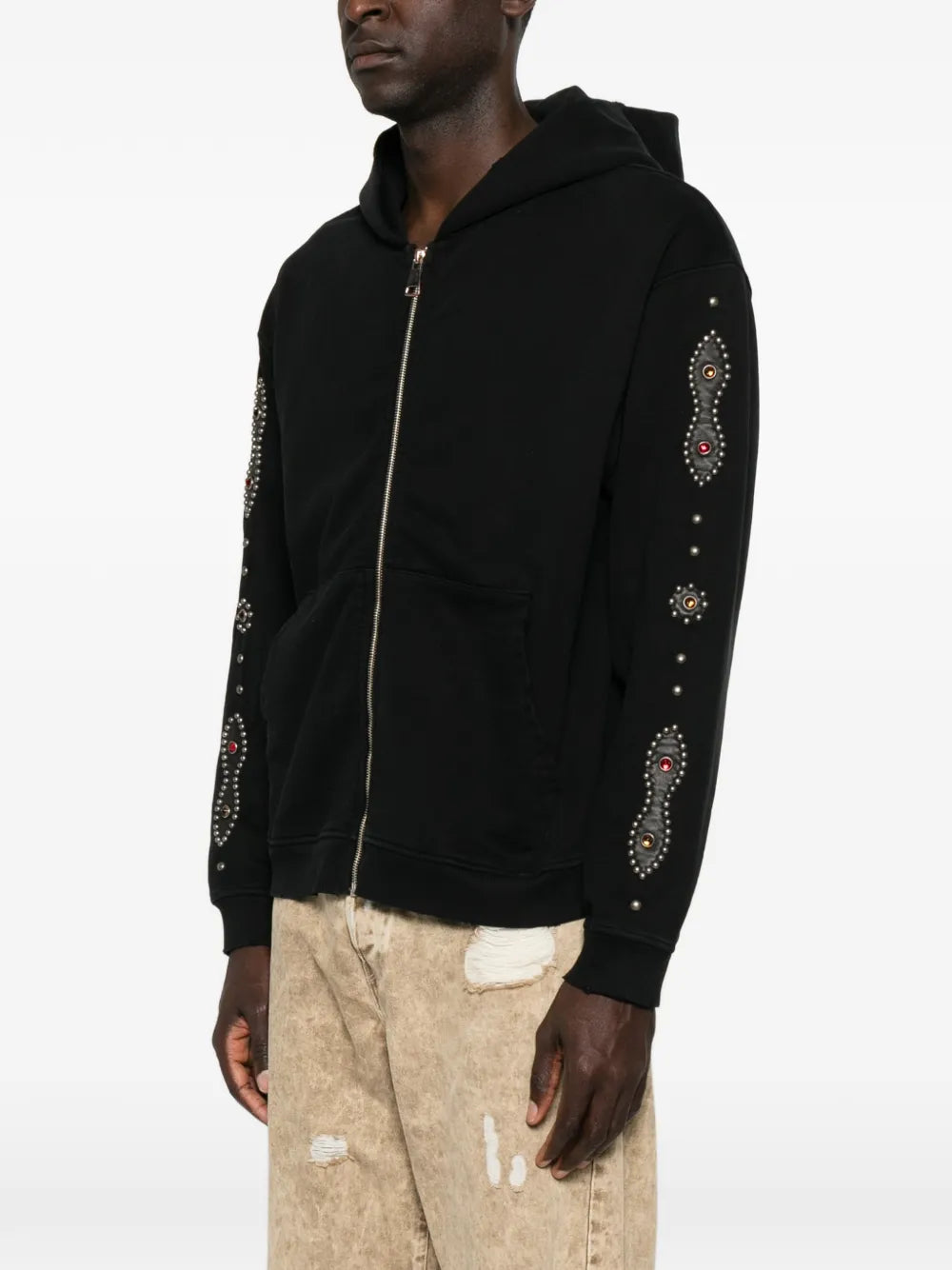 stud-embellished zip-up hoodie