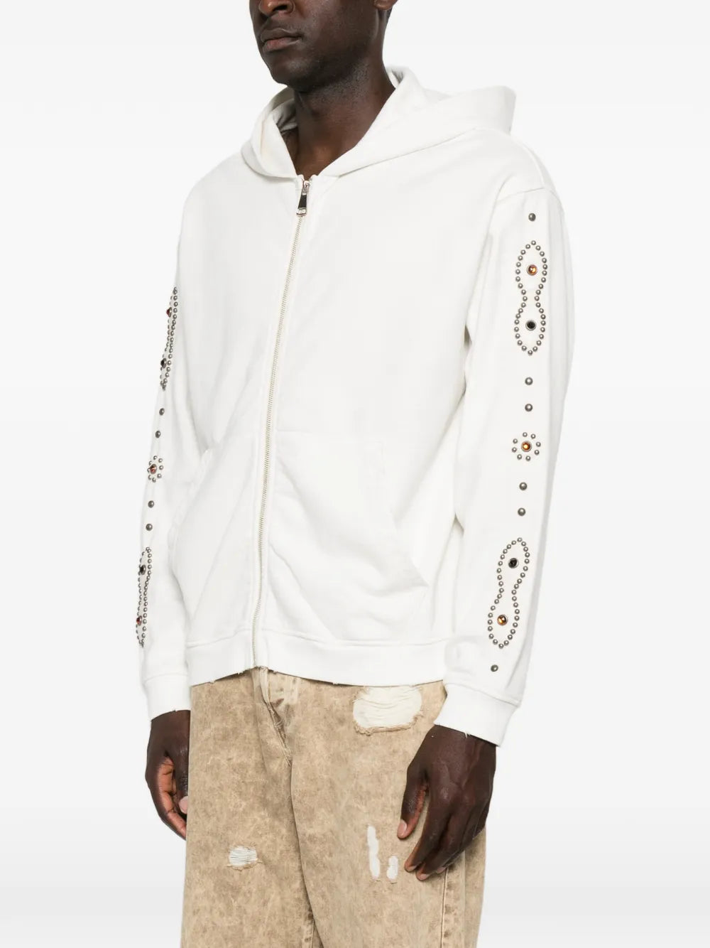 stud-embellished zip-up hoodie
